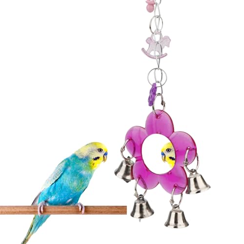 Hypeety Pet Bird Mirror with Bell Interactive Parrot Toy for Parrot Macaw African Greys Budgies Cockatoo Parakeet Cockatiels Conure Lovebird Cage Bells Mirror (B) - color: Flower Mirror