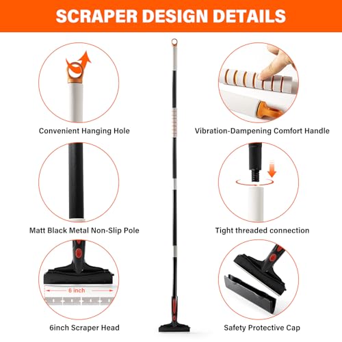 Gomake Floor Scraper Heavy Duty 6" Wide Razor Blade Scraper Tool with Adjustable 17‘’-59" （1.4ft- 4.9ft） Long Handle