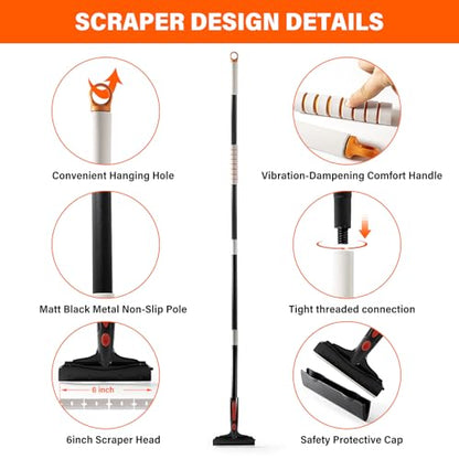 Gomake Floor Scraper Heavy Duty 6" Wide Razor Blade Scraper Tool with Adjustable 17‘’-59" （1.4ft- 4.9ft） Long Handle
