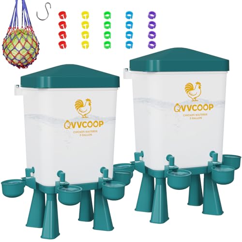 2-Pack 3 Gallon Chicken Waterer, Automatic Water Dispenser Container for Poultry Drinking, Stay-Clean Raised Watering Fountain for Duck Bird, Blue