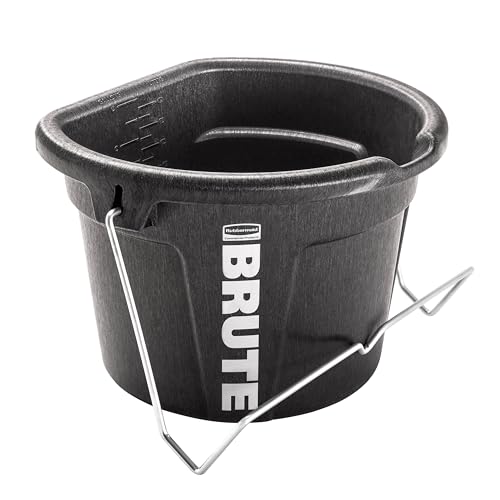 Rubbermaid Commercial Products Brute 5-Gallon 3-in-1 Flat-Back Feed Bucket with Hook-Hang-Carry Handle, RigidCell Strength, Pour Spout, USA Made for Horse & Livestock - size: 5 Gal, style: Bucket