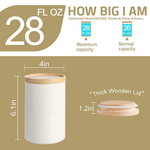 Sweejar Kitchen Canisters Ceramic Food Storage Jar, Stackable Containers with Airtight Seal Wooden Lid for Serving Ground Coffee, Tea, Sugar, Salt and More - 28 Fl Oz (White) - color: White, style: 28 Fl Oz (4.0"x6.1")