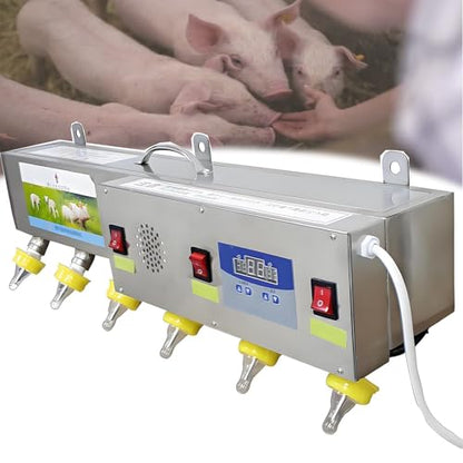 Automatic Stainless Steel Piglet Feeder - 6-Nipple Universal Suckling Machine with Sound Simulation & Constant Temperature for Healthy Lambs and Growing Piglets