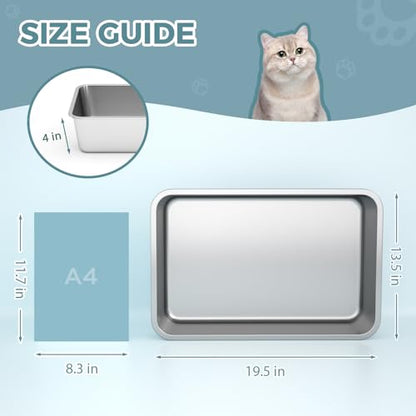WENBOKMIN Stainless Steel Cat Litter Box, 4in Shallow Litter Box for Senior Cats and Kittens, Large Metal Litter Pan Nonstick Odor Control Anti-Corrosion - size: 20" L x 14" W x 4" H