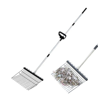 Stainless Steel Hand Rake | Ergonomic Chicken Manure Scoop Grabber | Long Handle Heavy Duty Bow Rake | for Grass Shrub Debris Pine Needle Thatching Outdoor Camping Gardening Landscape Turf Autumn