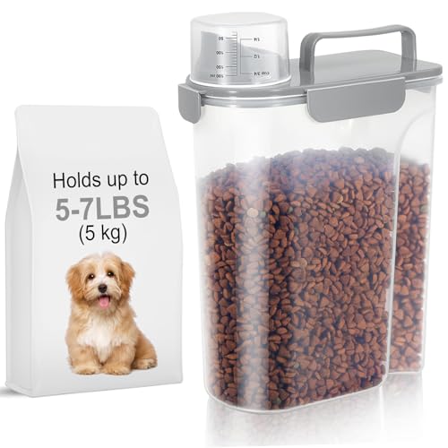 LEAWALK 5-7Lbs Dog Cat Food Storage Container with Upgraded Large Nozzle BPA-free, 4 Snap Seals Plastic Pet Food Storage Containers with Handles (Light Gray, 5L-1pack) - color: Light Gray, size: 5L-1pack