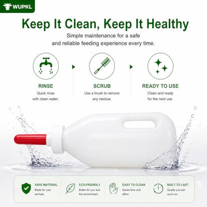 Screw Nipple Calf Feeding Bottle 2 Quart – Leak-Proof Milk Feeder with Ergonomic Handle, Easy Clean, Includes 5 Nipples, Farm & Ranch Feeding Set (One-Piece Bottle, 1 Pack)