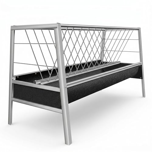 77 Gallon Hay Feeder, 2-in-1 Livestock Feeder for Goats Sheep Calves Horses, Stainless Steel Goat Feeder with Rubber Trough