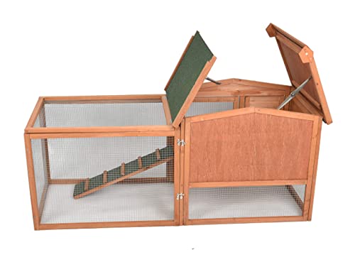 GOJOOASIS 60" Chicken Coop Outdoor Wooden Rabbit Hutch Poultry Cage with Run & Wire Fence for Backyard - size: C