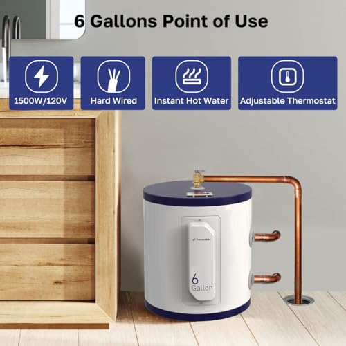 ThermoMate Tank Water Heater Electric, 6 Gallon Small Point of Use Residential Hot Water Heater, 1500W 120Volt Compact, Adjustable Thermostat, UL Listed (ES600) - style: 6 Gallons