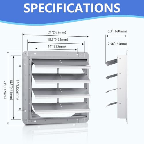 18 Inch Galvanized Shutter Exhaust Louver Vent, Automatic Gravity Shutter Louver Vent for Home Attics, Workshops, Barn, Greenhouse (Motor&Blades are not Included) - size: 18 Inch