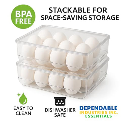Dependable Industries inc. Essentials Stackable Plastic Egg Holder for Refrigerator with Lid – Clear 12 Count Fridge Egg Container, BPA Free Egg Storage Organizer Bin