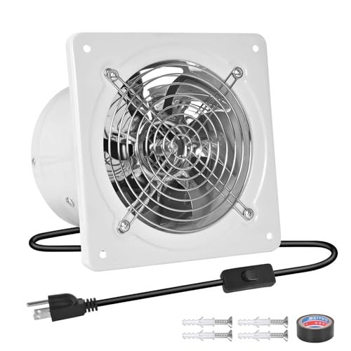 10-inch wall-mounted kitchen metal exhaust fan with switch, 382-576CFM, portable installation, with return air valve, suitable for attic, garage, bathroom, office, basement ventilation, White - color: White Exhaust Fans, size: 10 Inch with Switch