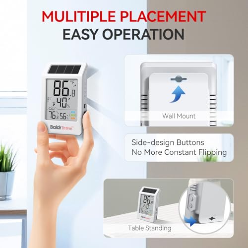 BaldrTherm Digital Hygrometer Indoor Outdoor Thermometer,Wireless Temperature Humidity Monitor with 330ft/100m Range, Multi-Zone Detection, Dual Power Supply & Trend Visualization, 1 Pack