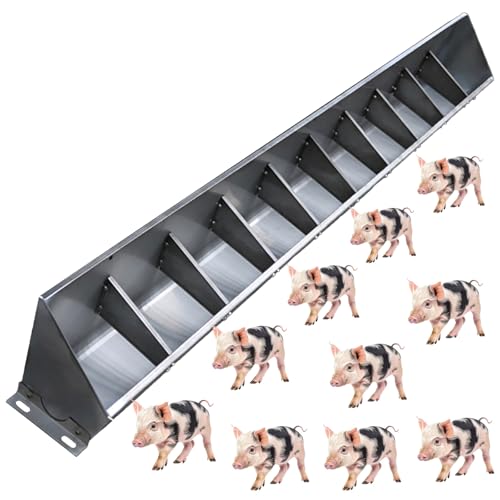 Heavy-Duty Stainless Steel Pig Feed Trough - Durable Livestock Feeder for Cattle, Goats, Horses - Indoor/Outdoor Use, Rust-Resistant, Easy to Clean,Color,200cm/6.6ft 10 bit - size: 200cm/6.6ft 10 bit