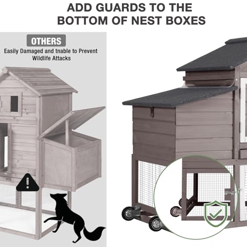 Large Wooden Chicken Coop Mobile Poultry Cage Hen House with Wheels, Nesting Box, Leakproof Pull-Out Tray, Weatherproof Roof for 3-5 Chickens, 72.3" L x 26" W x 39.4" H (Brown)