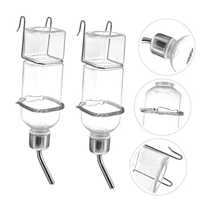 Yardwe Guinea Pig Water Bottle 2 Pcs, Hanging Small Animal Water Dispenser with Stainless Steel Drinking Tube for Rabbits, Hamsters and Ferrets, Transparent