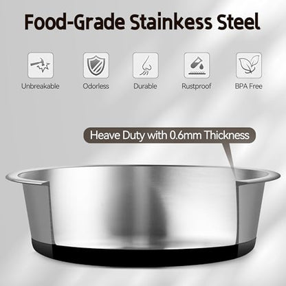 Stainless Steel Dog Bowls, Non Slip Dog Metal Bowls, 2 Pack Food and Water Pet Feeders Heavy Duty Dishwasher Safe (64oz, 8cup) - size: L-64oz,8cup