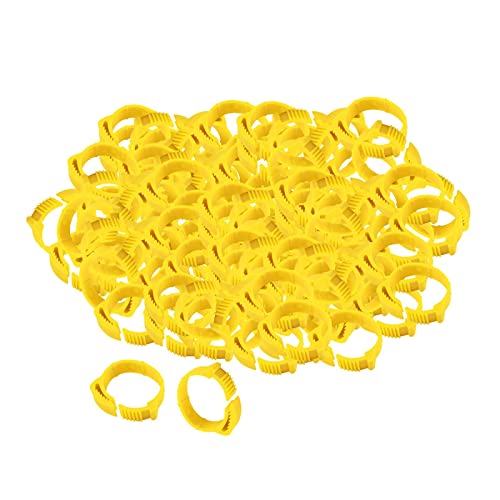 100 Pieces Chicken Foot Rings Leg Rings Clip on Bands Numbered Adjustable Ankle Markers Suitable for Turkey, Yellow - color: Yellow