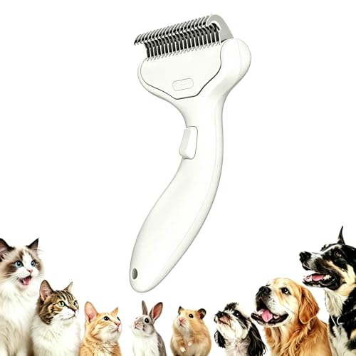 Undercoat Rake for Dogs & Cats, Deshedding Brush for Long haired Pets,Dog Brush for Shedding with Release Button,Best Cat Undercoat Brush&Deshedding Tool for Grooming (Off-White) - color: off-white