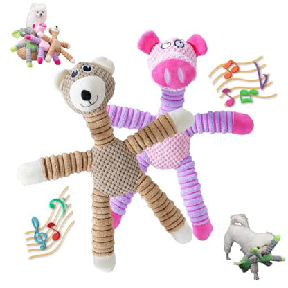 2026 Upgraded Dog Toys for Aggressive ChewersSqueaker Inside Interactive Chew Toy with Hypoallergenic Filling | Oeko-TEX Certified Boredom Buster & Cuddle Companion (7.9 * 14.9in) (Bear*1 & Pig*1) - color: Bear*1 & Pig*1
