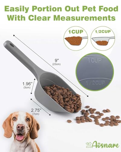 2 PACK Dog Food Scoop,1 Cup Capacity Pet Food Scoop With Measuring Lines For Dog, Puppy and Cat (Grey) - color: Gray
