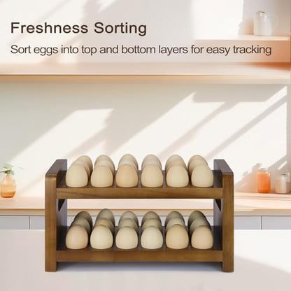 Egg Holder Countertop, 2-Tier Wooden Egg Holder for 36 Eggs, Wooden Countertop with Carry Handle for Chicken, Duck, and Quail Eggs - color: Regular