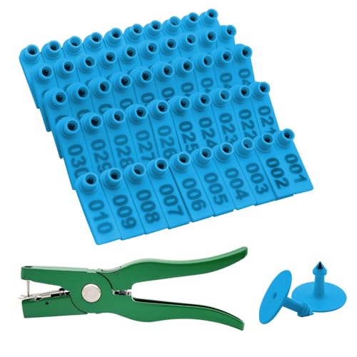 Sheep Ear Tags Marker Applicator 001-100 Ear Tags for Goat Punch Tools(Blue) - color: Blue