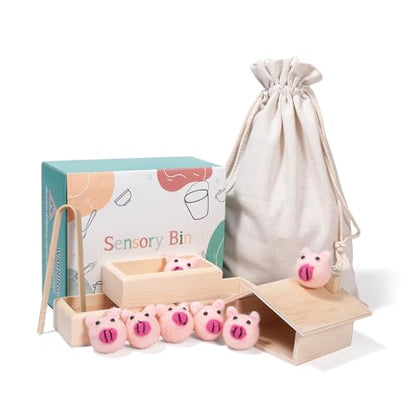 Sorting Stacking Wooden Toys for Toddlers, Montessori Pig Toy Toddler Sensory Bin Tool Toys, Wood Farm Toy House Fine Motor Skill Early Learning Preschool Educational Gift for Kids - style: Pig Toys
