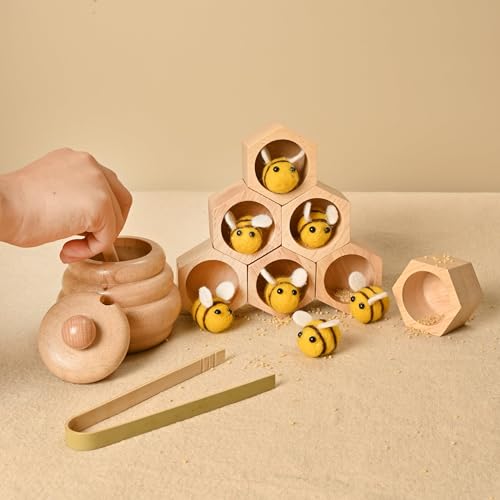 2pcs Wooden Beehive Toys with lid and Honey Stick, Sorting Stacking Toys for Toddlers Montessori Wooden Toy for Toddlers, Sensory Bin Toys for 3 4 5 Years Old - style: Honey Pot