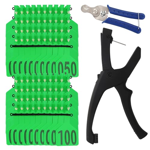 100Pcs Z Tags One-Piece Cattle Ear Tags TPU Blank Livestock Animal Identification with Professional Animal Ear tag applicator for Cattle,Sheep Goat, Pig (Green, 001-100) - color: Green, size: 001-100
