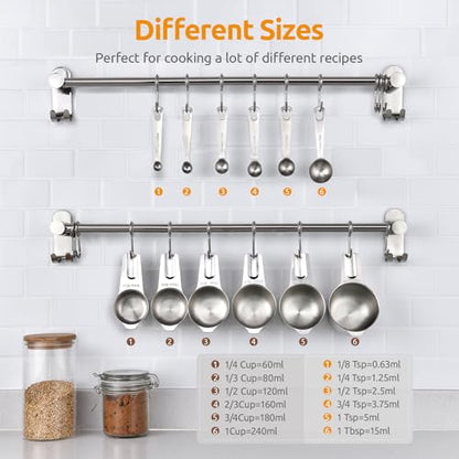 Measuring Cups and Spoons 12 Pieces: U-Taste 18/8 Stainless Steel Kitchen Metal Measure Gadgets, Heavy Duty Stackable Portion Teaspoon Tablespoon Scoop for Baking Cooking Dry & Liquid Food Ingredient - size: Measuring Cups and Spoons Set of 12