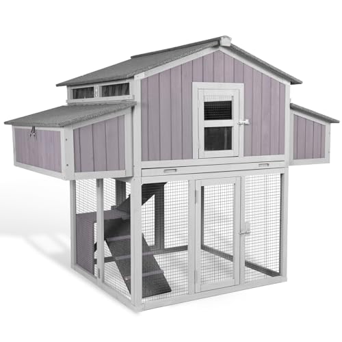 GUTINNEEN Foldable Chicken Coop Fast Assembly Large Outdoor Hen House 69.8" L for 4-6 Chickens with Four Nesting Box, Three Perches - color: Grey, size: 69.8"L x 42.0"W x 54.6"H
