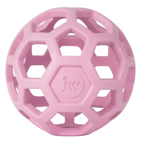 JW Pet HOL-ee Roller™, Dog Toy Puzzle Ball, Natural Rubber, Medium (4.5” Inch Diameter), Pink - color: Pink, size: 4.5 Inch