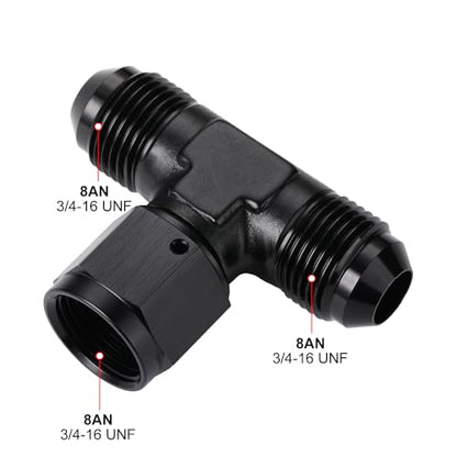 8AN Male Flare Tee T Fitting Adapter with AN8 Female Swivel On Side Aluminum Black - size: 8AN