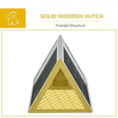 PawHut 46" x 24" Wooden A-Frame Outdoor Rabbit Hutch, Small Animal Cage, Bunny Hutch with Outside Run & Ventilating Wire, Gray - color: Gray, size: 45.8"L x 24.5"W x 20.8"H
