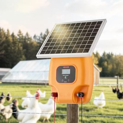 VEVOR Solar Fence Charger, 0.6J 8 kV Solar Powered Fence Charger, Electric Fence Energizer Kit, Keep Out Predators, 4-5 Days Runtime, for Livestock, Poultry, Garden Protection - style: 0.6J