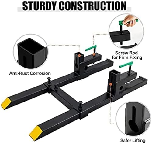 Clamp On Debris Forks To 48-60" Bucket, Heavy Duty Pallet Fork Fit For Loader Bucket Skidsteer Tractor,43''with Stabilizer Bar - size: 43''with Stabilizer Bar