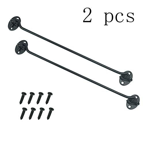 2PCS 12 Inch Stainless Steel Barn Door Hook and Eye Latch Black, Long Privacy Cabin Door Swivel Window Hook, Heavy Duty Gate Latch Holder Easy Lock- for Sliding Door, Garage, Shed, Window - size: 12 Inch - Black