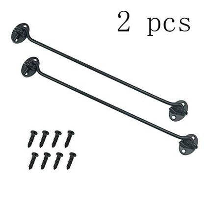 2PCS 12 Inch Stainless Steel Barn Door Hook and Eye Latch Black, Long Privacy Cabin Door Swivel Window Hook, Heavy Duty Gate Latch Holder Easy Lock- for Sliding Door, Garage, Shed, Window - size: 12 Inch - Black