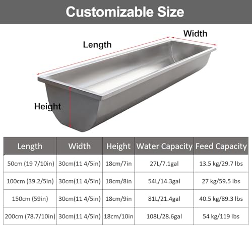 ERRULAN Heavy Duty Watering Troughs, Stainless Steel Livestock Feeder Metal Load 32/64/90/124lb, Deer/Horse/Sheep/Cattle Feed Trough Easy to Clean(2x0.3x0.18m(6.56x0.98x0.6ft)) - size: 2x0.3x0.18m(6.56x0.98x0.6ft)