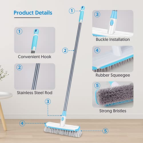 Floor Scrubber with Long Handle, 2 in 1 Scrubbing Brush Stiff Bristle Shower Cleaning Brush for Bathroom, Kitchen, Tub, Carpet, Grout, Tile(Blue) - color: Blue
