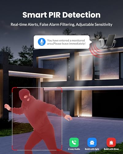Aurumbach Solar Security Camera Outdoor Wireless 2 Pack, 2K Color Night Vision, Battery Powered PIR Motion Detection,2.4GHz WiFi Cameras for Home Surveillance, Light and Sound Alarm, 2-Way Audio - style: 2 pack