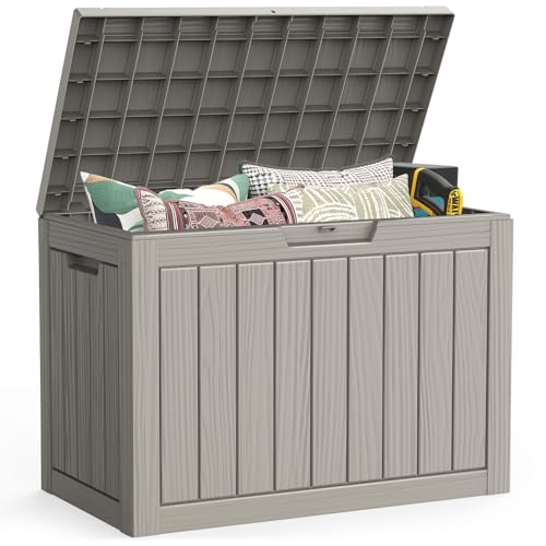 LubanNese Outdoor Storage Box, 50 Gallon Waterproof Resin Deck Box, Storage Bin for Package Delivery, Patio Furniture Cushion, Garden Tools, Pool Accessories, Weatherproof and UV Resistant, Grey - color: Grey, size: 50 Gallon