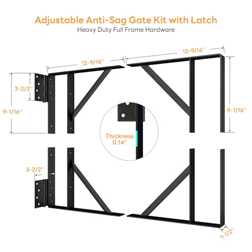 DIYHD 2 Pack Heavy Duty Anti-Sag Gate Kit, Adjustable Bracket Gate Frame Hardware for Wooden Fence or Patio, Fits 24"-60" Wide, Works with 2x4 Lumber (Wood Not Included) - size: Kit - 2 Packs (No Latch)