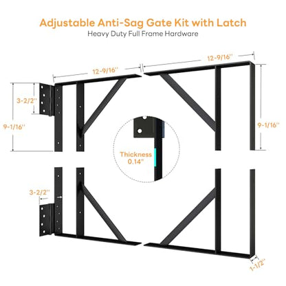 DIYHD 2 Pack Heavy Duty Anti-Sag Gate Kit, Adjustable Bracket Gate Frame Hardware for Wooden Fence or Patio, Fits 24"-60" Wide, Works with 2x4 Lumber (Wood Not Included) - size: Kit - 2 Packs (No Latch)