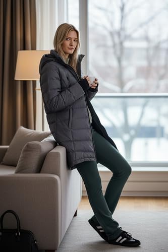 Orolay Women's Winter Down Jacket Long Quilted Puffer Coat Warm Hooded Slim Fit Outerwear - color: Dark Grey, size: X-Large