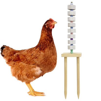 Hamiledyi Chicken Chewing Toy Chicken Coop Accessories with Calcium Stone & Wood Stake Enrichment Toys for Hens, Ducks, Geese, Cockatiel, Parakeet, Parrot, Budgie - size: 1 Pack