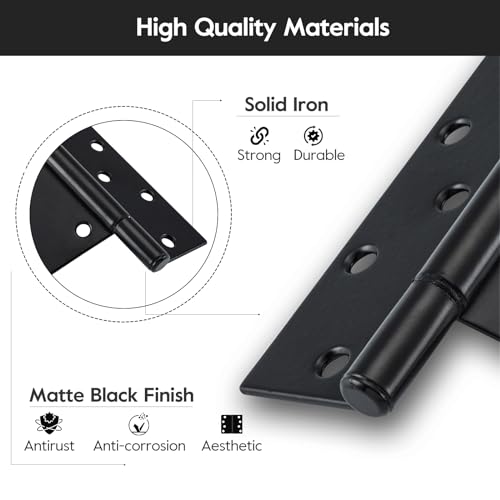 HOME MASTER HARDWARE 10 Inch T-Strap Heavy Duty Black Hinges for Outdoor Barns and Wooden Fences, 2Pack with Screws - size: 10 in-2 Pack