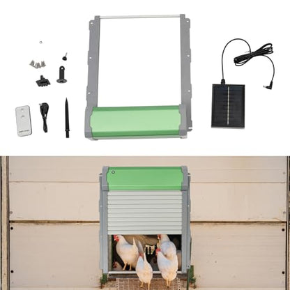 Automatic Chicken Coop Door Solar Powered,Smart Anti-Pinch Aluminum Automatic Chicken Door with Timer and Light Sensor,Range 40M Remote Control Solar Chicken Coop Door,Waterproof